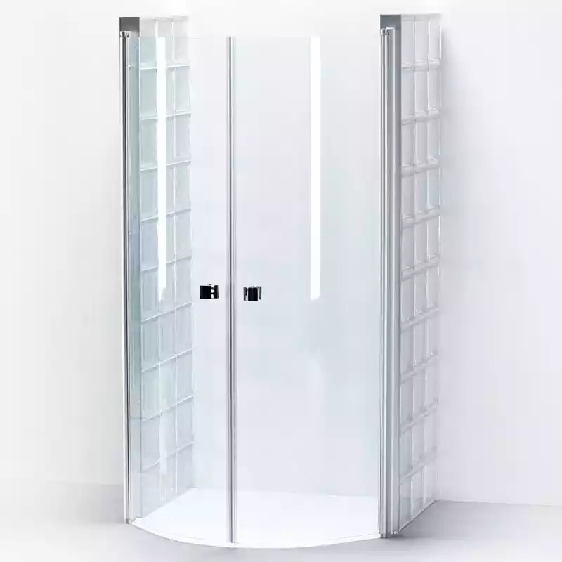 Uppsala: Glasblock med duschdörrar och profiler.